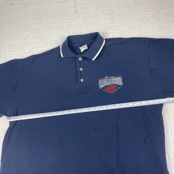 VTG Canada Made Montreal Canadien Mens XL NHL Rugby Polo Bulletin Athletic Navy - Picture 11 of 16